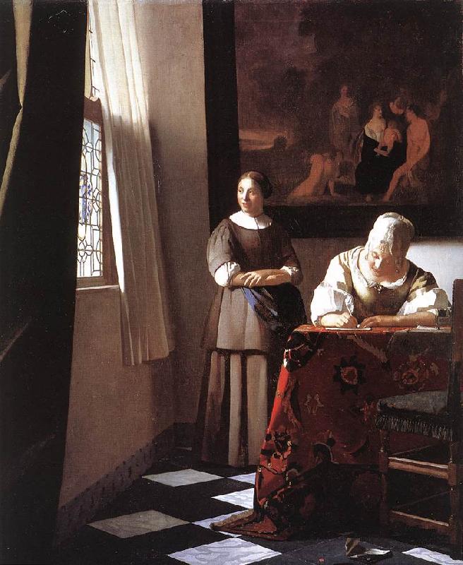 Jan Vermeer Lady Writing a Letter with Her Maid oil painting image